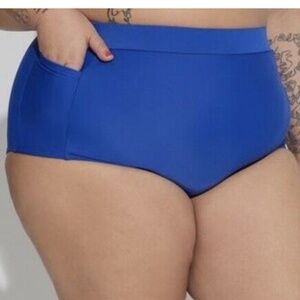 Torrid Ultra High-Rise Swim Bottom Brief Pockets Sz 0 Blue